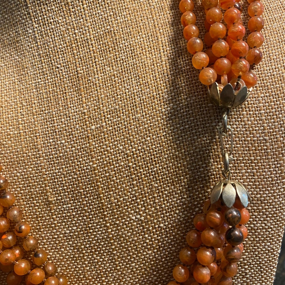 Vintage Carnelian Agate beaded Multi Strand Necklace - Picture 7 of 11